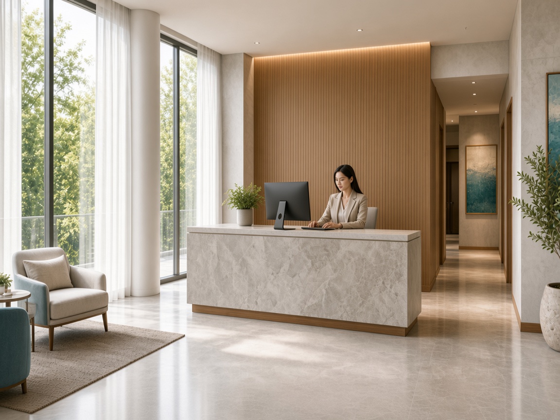 Front desk staff working at the computer